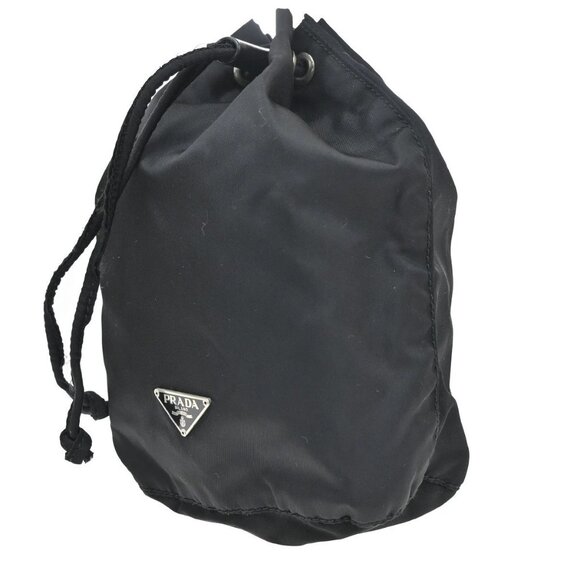 PRADA Tessuto Mini Drawstring Pouch Bag Nylon Leather Black SHW Italy 36KB859